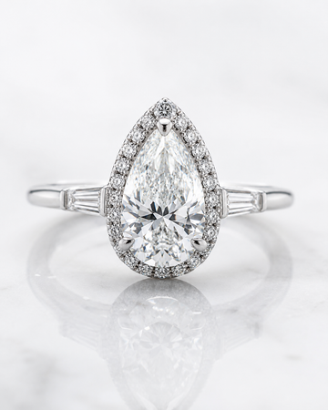 Model 14 Pear Halo Baguette lab-grown diamond engagement ring design