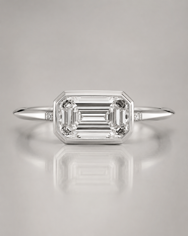 Model 16 Emerald Bezel Minimal lab-grown diamond engagement ring design