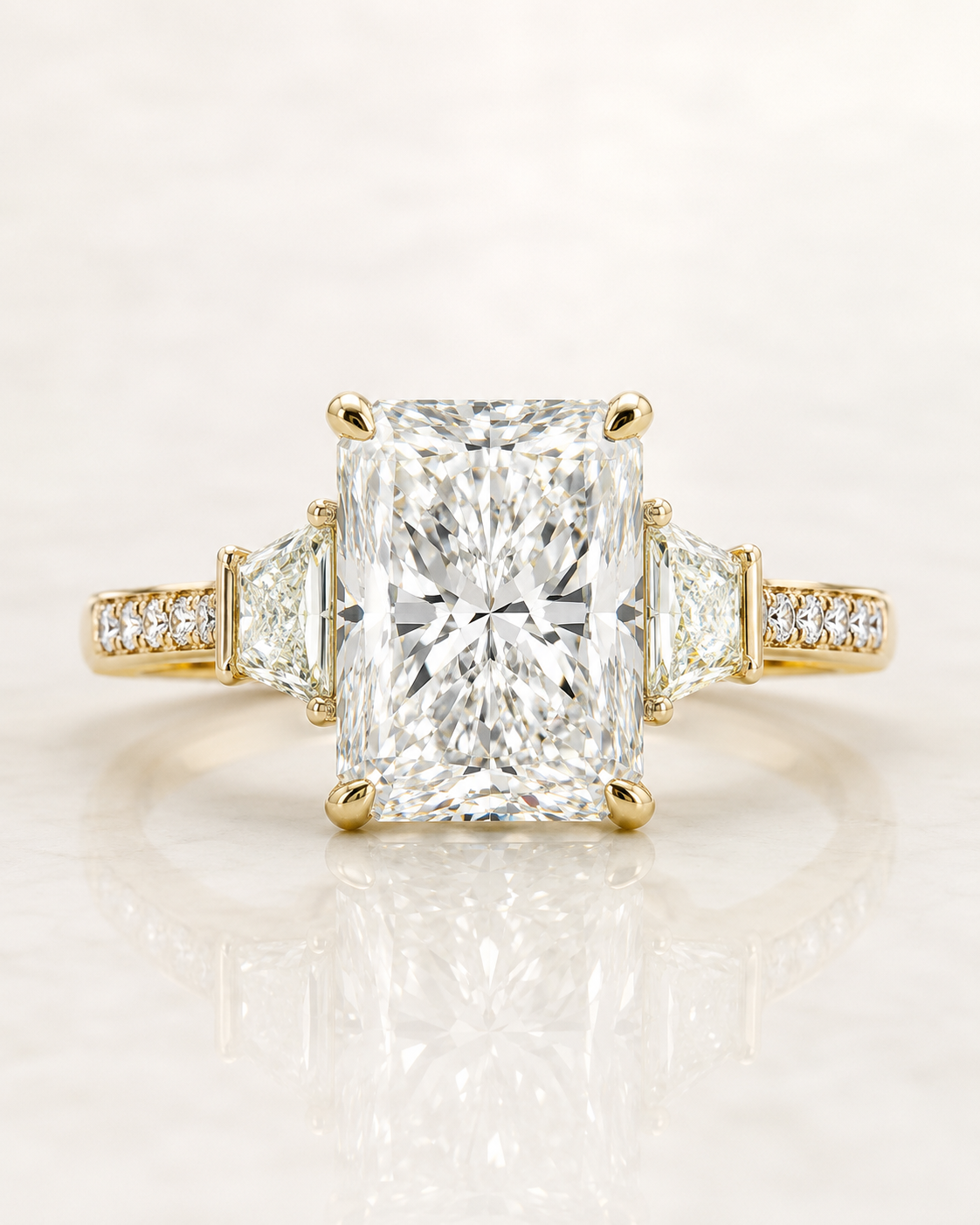 Model 17 Radiant Three-Stone lab-grown diamond engagement ring design