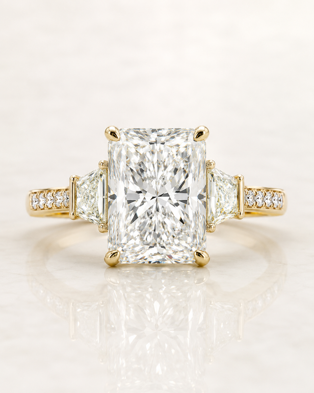 Model 17 Radiant Three-Stone lab-grown diamond engagement ring design