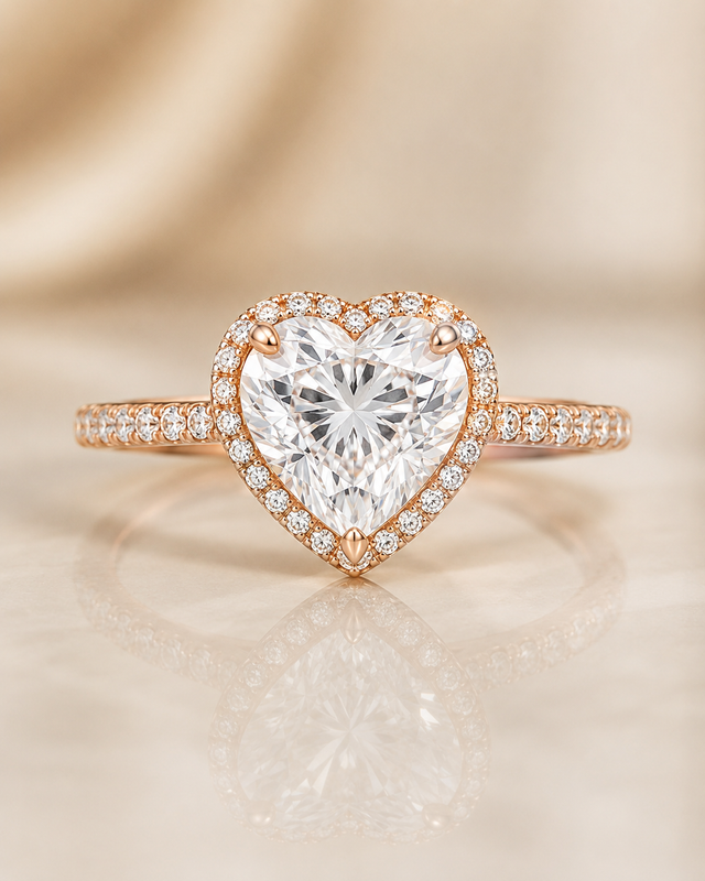 Model 19 Heart Halo Rose Gold lab-grown diamond engagement ring design