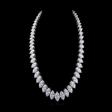 1Luxury graduated marquise-cut diamond tennis necklace design render on a black background