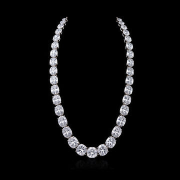 1Luxury graduated oval-cut diamond tennis necklace design render on a black background