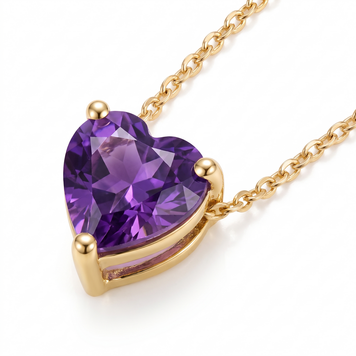 Heart-Cut Amethyst Solitaire Necklace macro gemstone and setting view