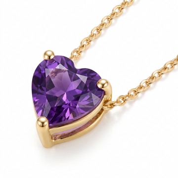 Heart-Cut Amethyst Solitaire Necklace macro gemstone and setting view