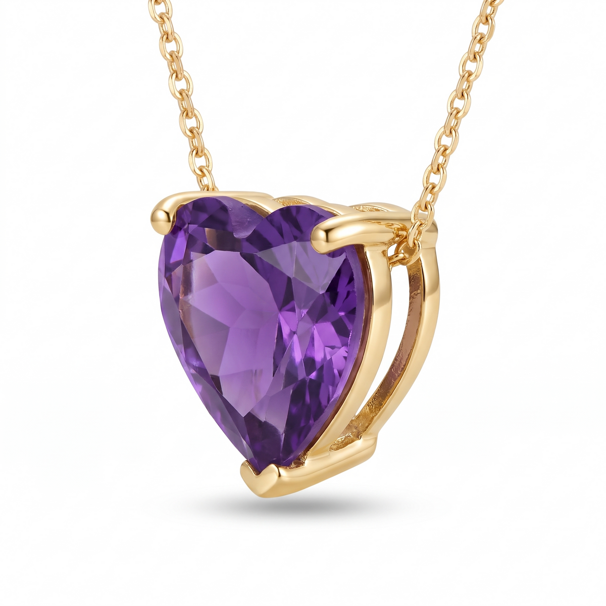 Heart-Cut Amethyst Solitaire Necklace three-quarter setting profile