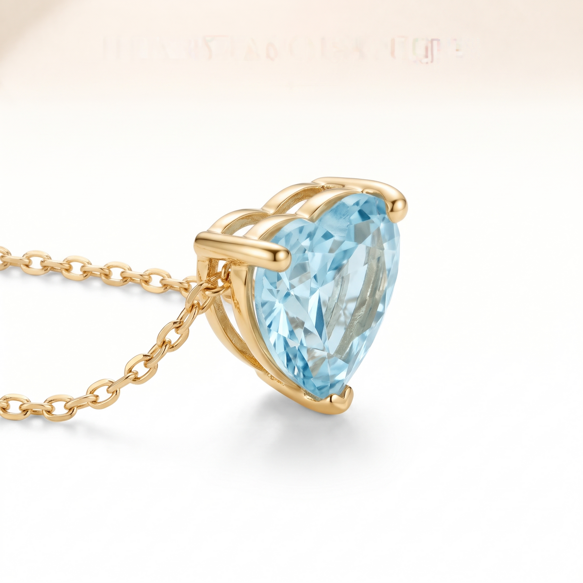 Heart-Cut Aquamarine Solitaire Necklace three-quarter setting profile