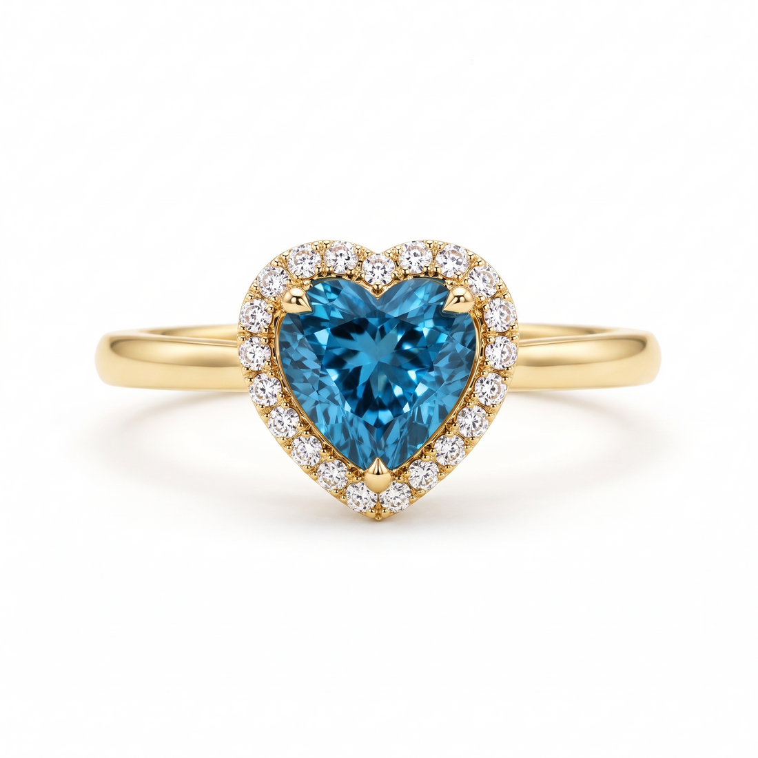 Blue Heart-Shaped Lab-Grown Diamond Halo Engagement Ring front catalog view on white background