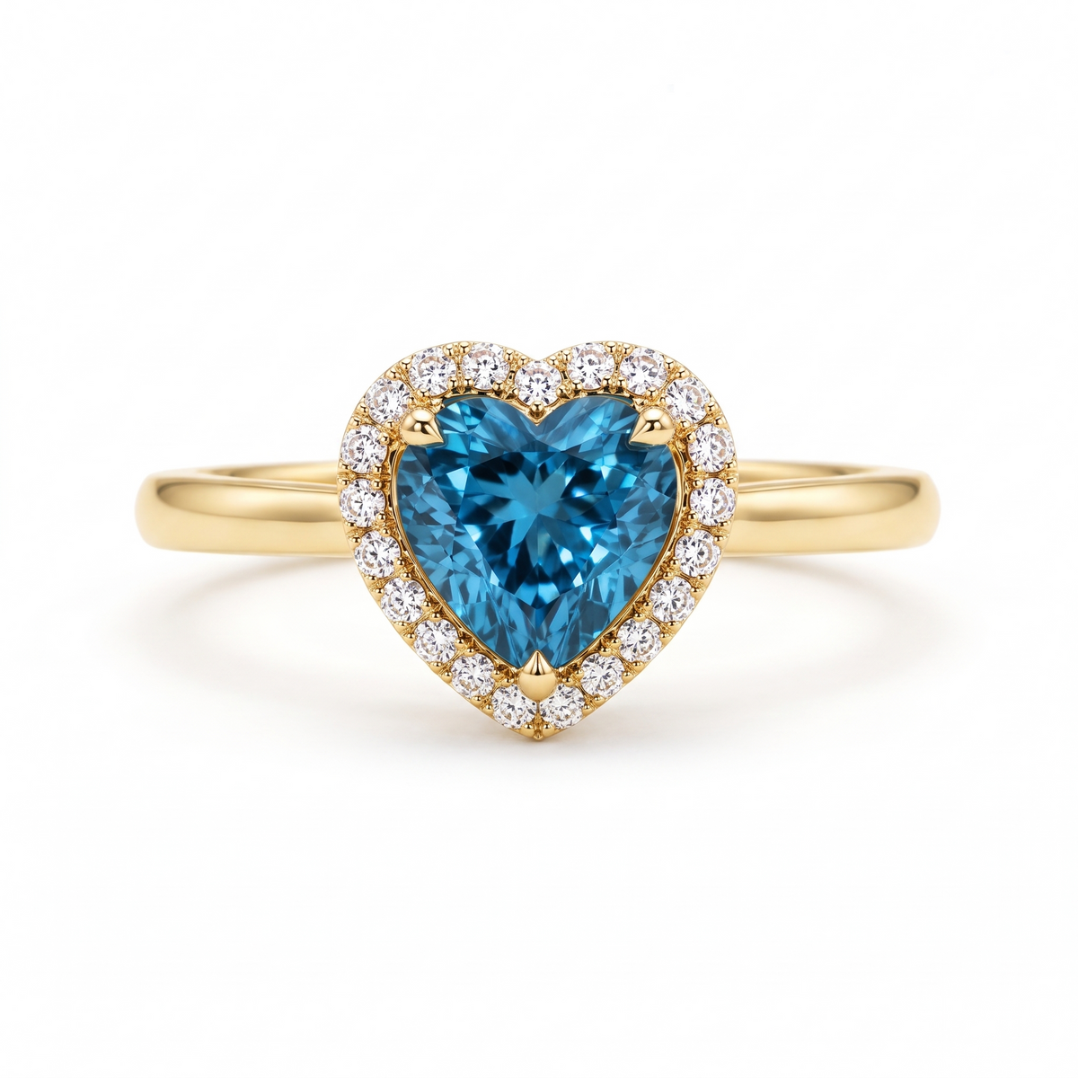 Blue Heart-Shaped Lab-Grown Diamond Halo Engagement Ring front catalog view on white background