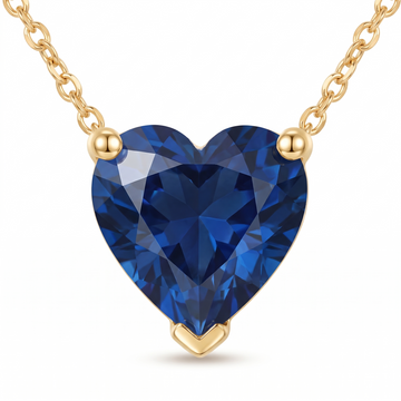 Heart-Cut Blue Sapphire Solitaire Necklace macro gemstone and setting view
