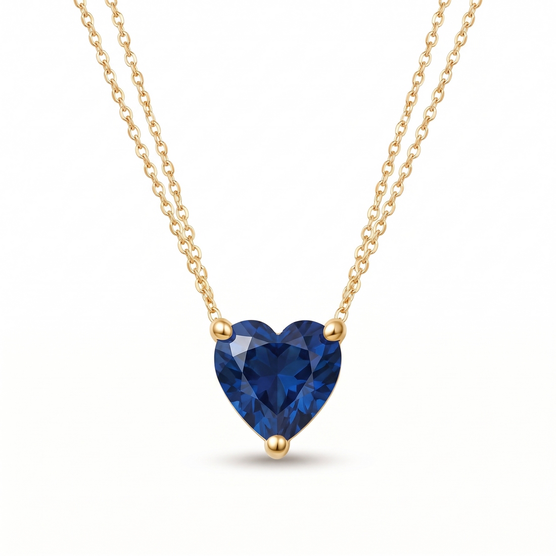 Heart-Cut Blue Sapphire Solitaire Necklace full necklace catalog view