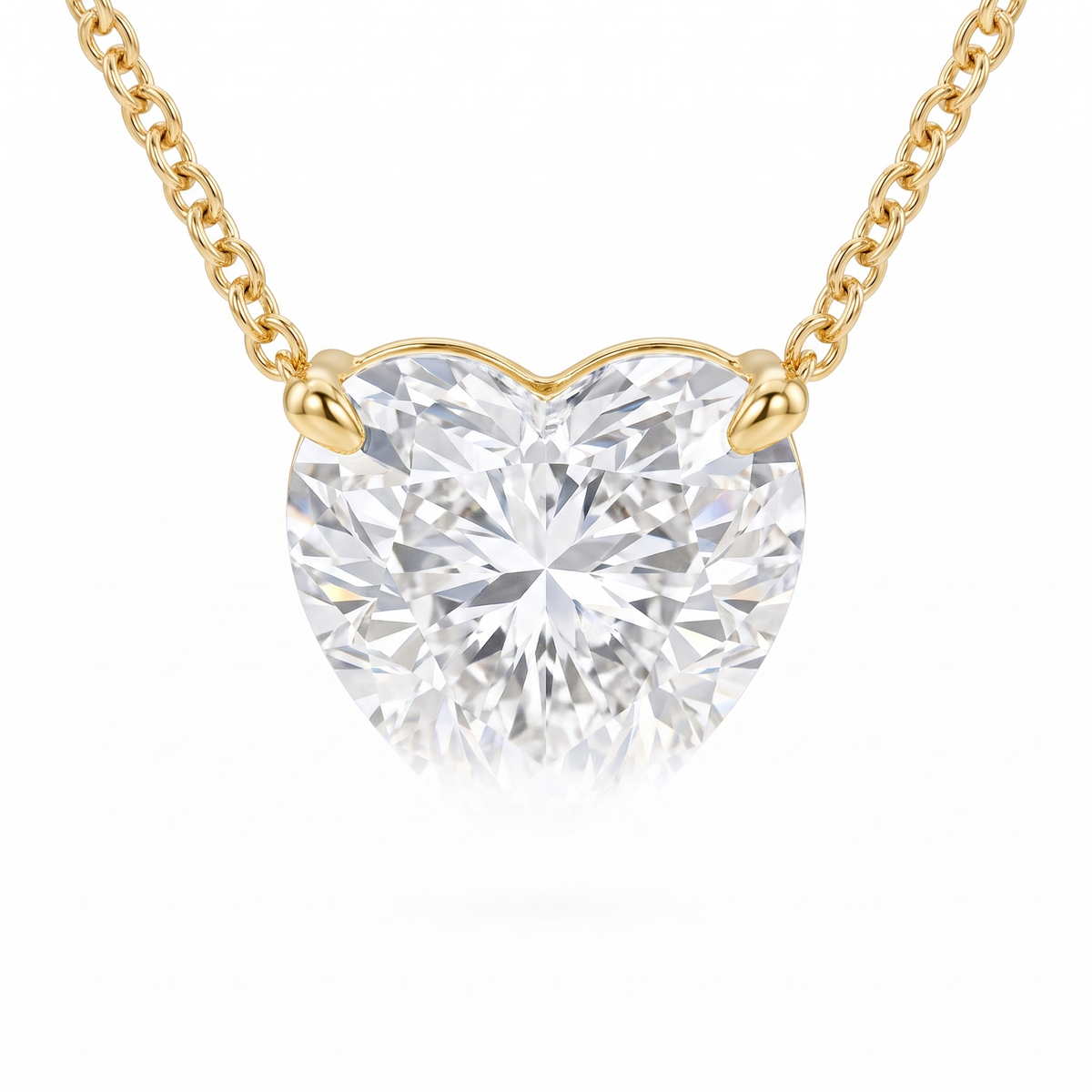 Heart-Cut Diamond Solitaire Necklace macro gemstone and setting view