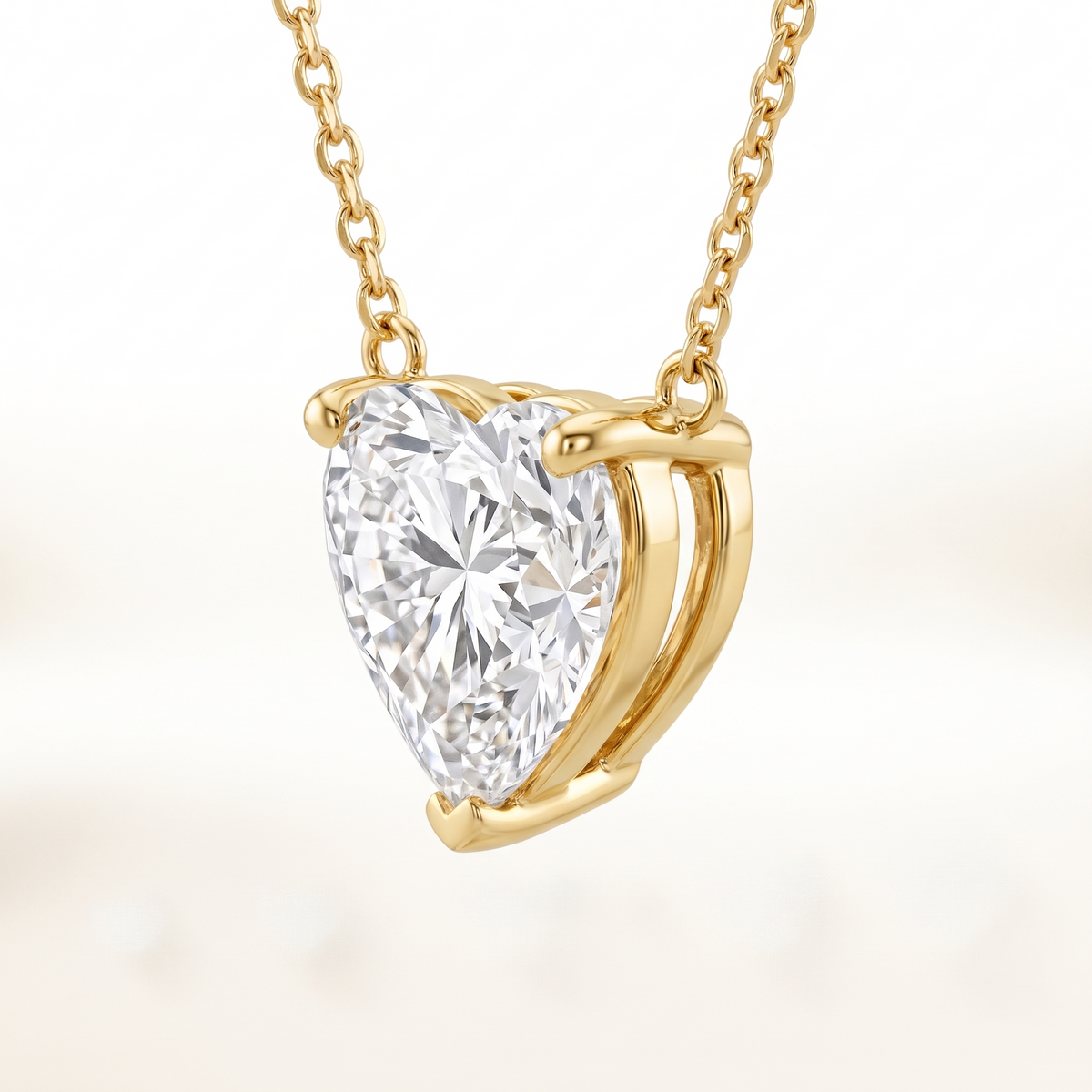 Heart-Cut Diamond Solitaire Necklace three-quarter setting profile