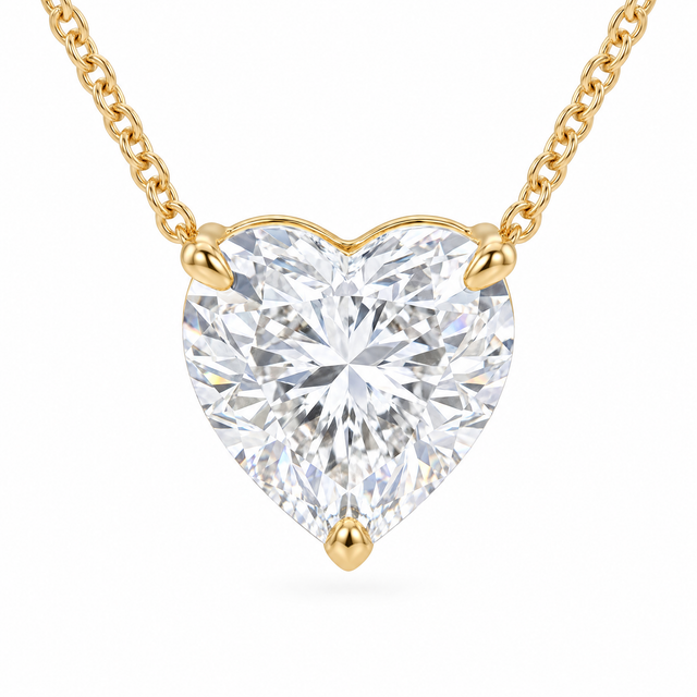 Heart-Cut Diamond Solitaire Necklace in Solid Gold, main image — AI-generated design representation