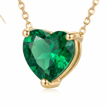 Heart-Cut Emerald Solitaire Necklace macro gemstone and setting view