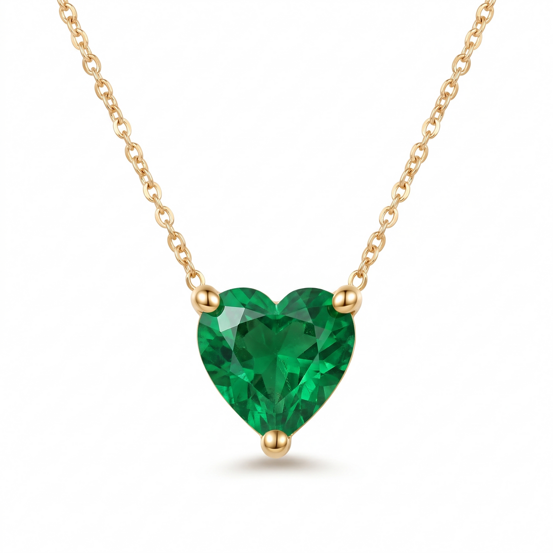 Heart-Cut Emerald Solitaire Necklace full necklace catalog view