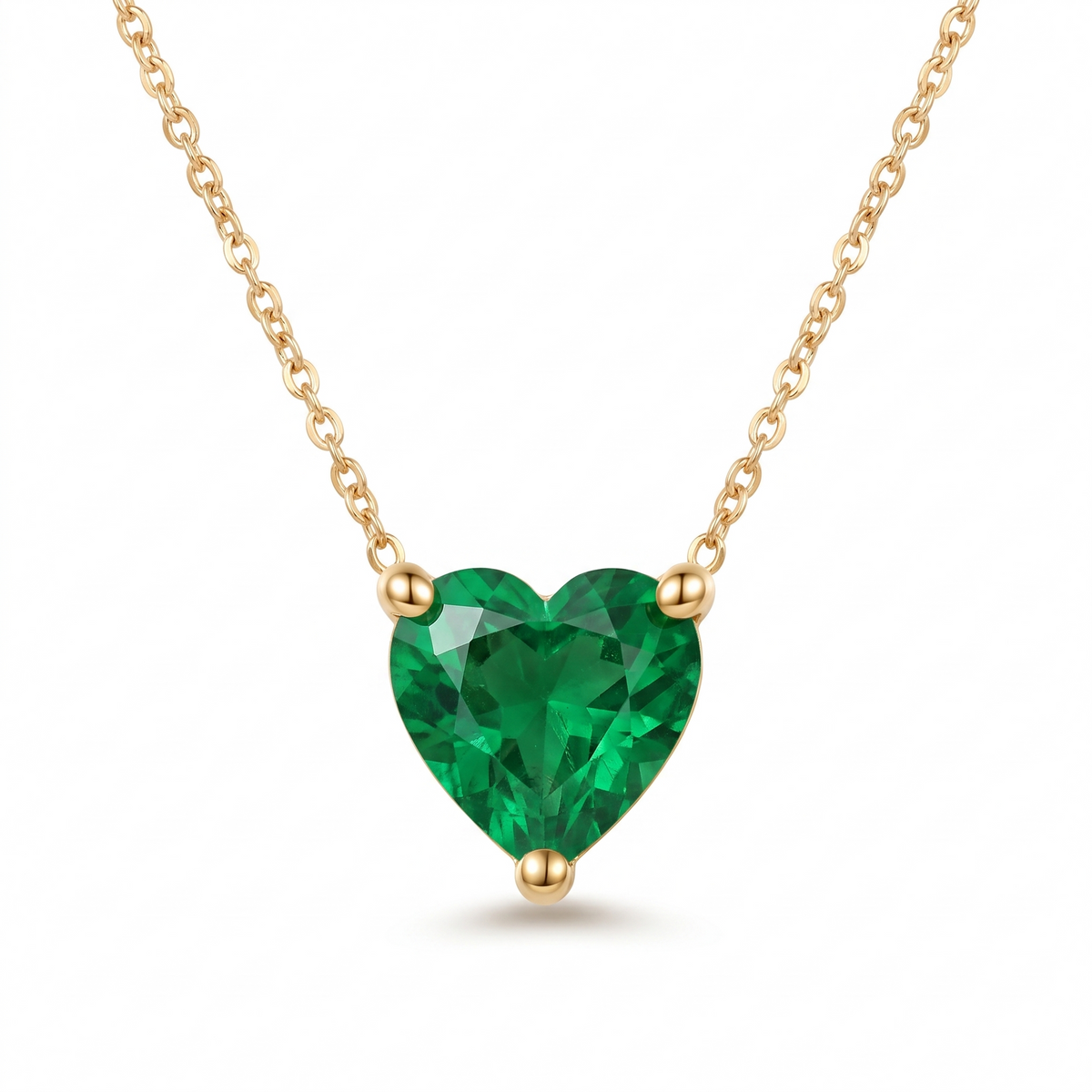 Heart-Cut Emerald Solitaire Necklace full necklace catalog view