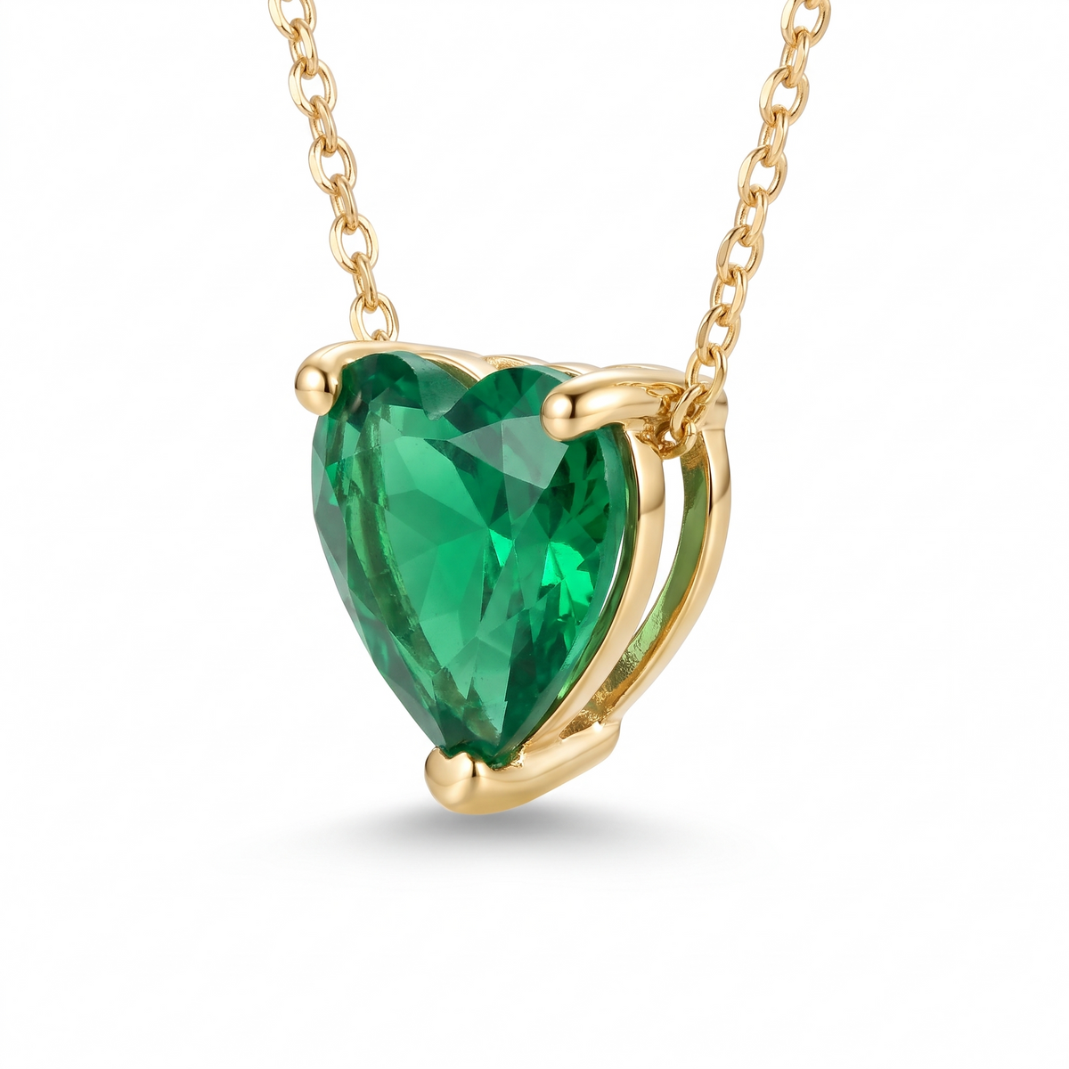 Heart-Cut Emerald Solitaire Necklace three-quarter setting profile