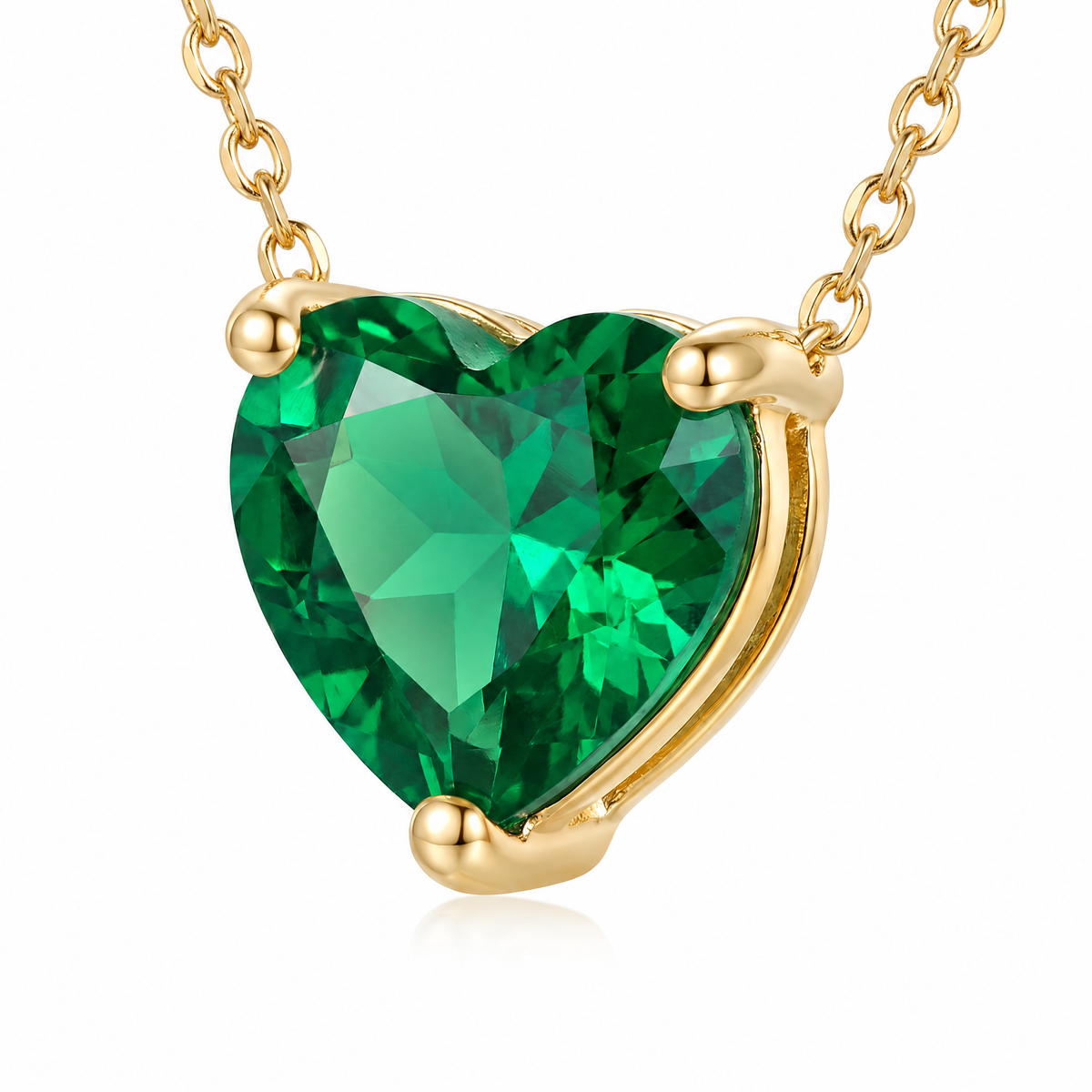 Heart-Cut Emerald Solitaire Necklace in Solid Gold, main image — AI-generated design representation