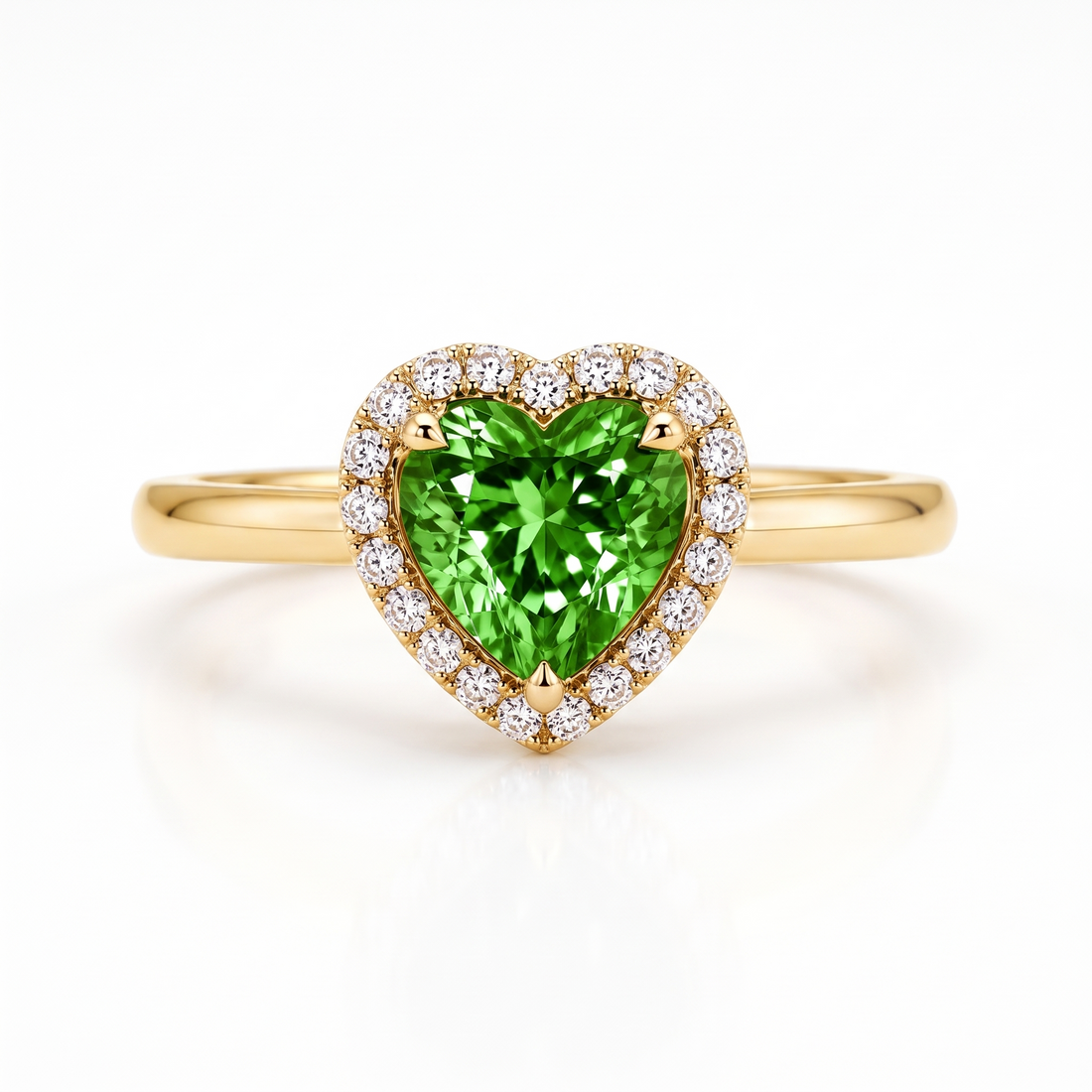 Green Heart-Shaped Lab-Grown Diamond Halo Engagement Ring front catalog view on white background