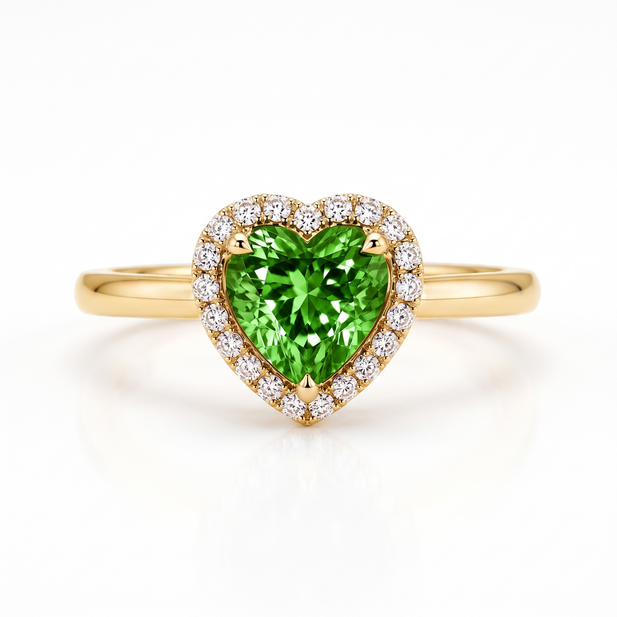 Green Heart-Shaped Lab-Grown Diamond Halo Engagement Ring front catalog view on white background