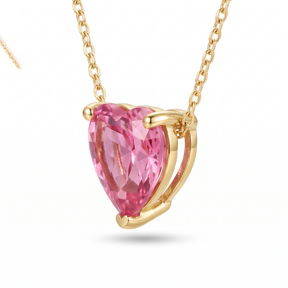 Heart-Cut Pink Tourmaline Solitaire Necklace three-quarter setting profile