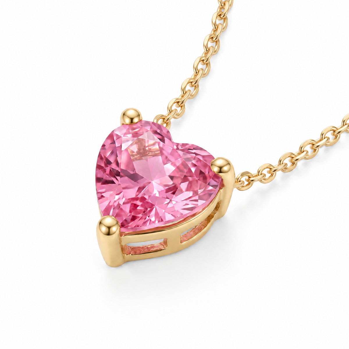 Heart-Cut Pink Tourmaline Solitaire Necklace in Solid Gold, main image — AI-generated design representation