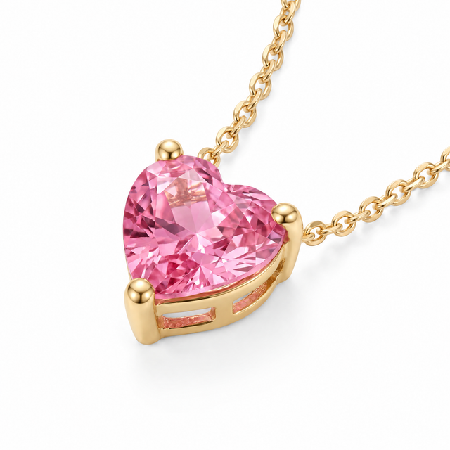 Heart-Cut Pink Tourmaline Solitaire Necklace in Solid Gold, main image — AI-generated design representation