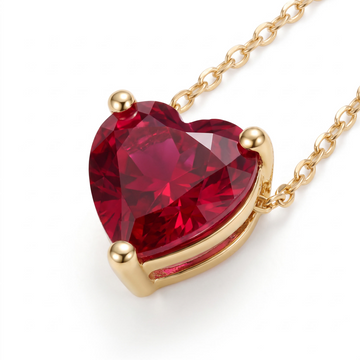 Heart-Cut Ruby Solitaire Necklace macro gemstone and setting view
