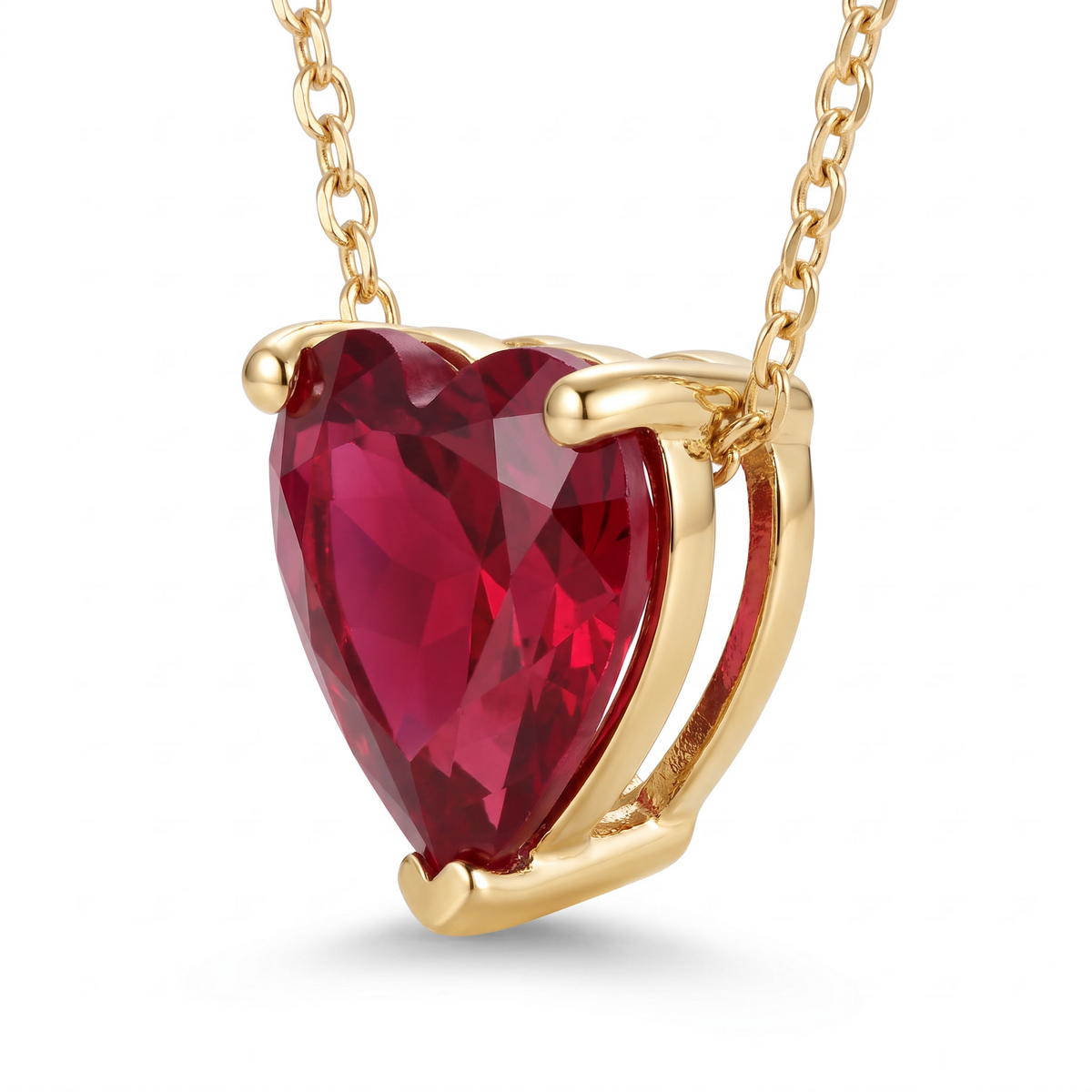 Heart-Cut Ruby Solitaire Necklace three-quarter setting profile