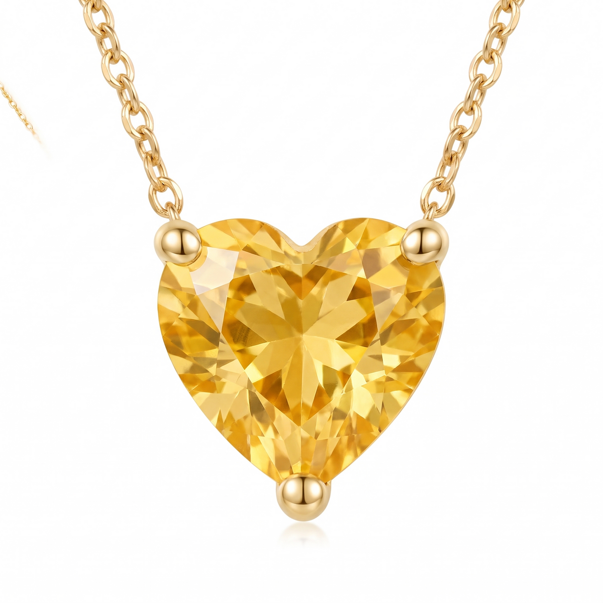 Heart-Cut Yellow Sapphire Solitaire Necklace macro gemstone and setting view