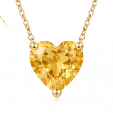Heart-Cut Yellow Sapphire Solitaire Necklace macro gemstone and setting view