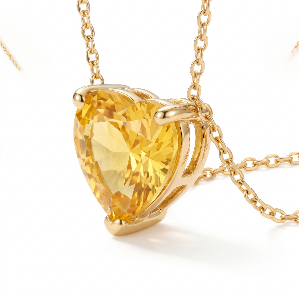 Heart-Cut Yellow Sapphire Solitaire Necklace three-quarter setting profile