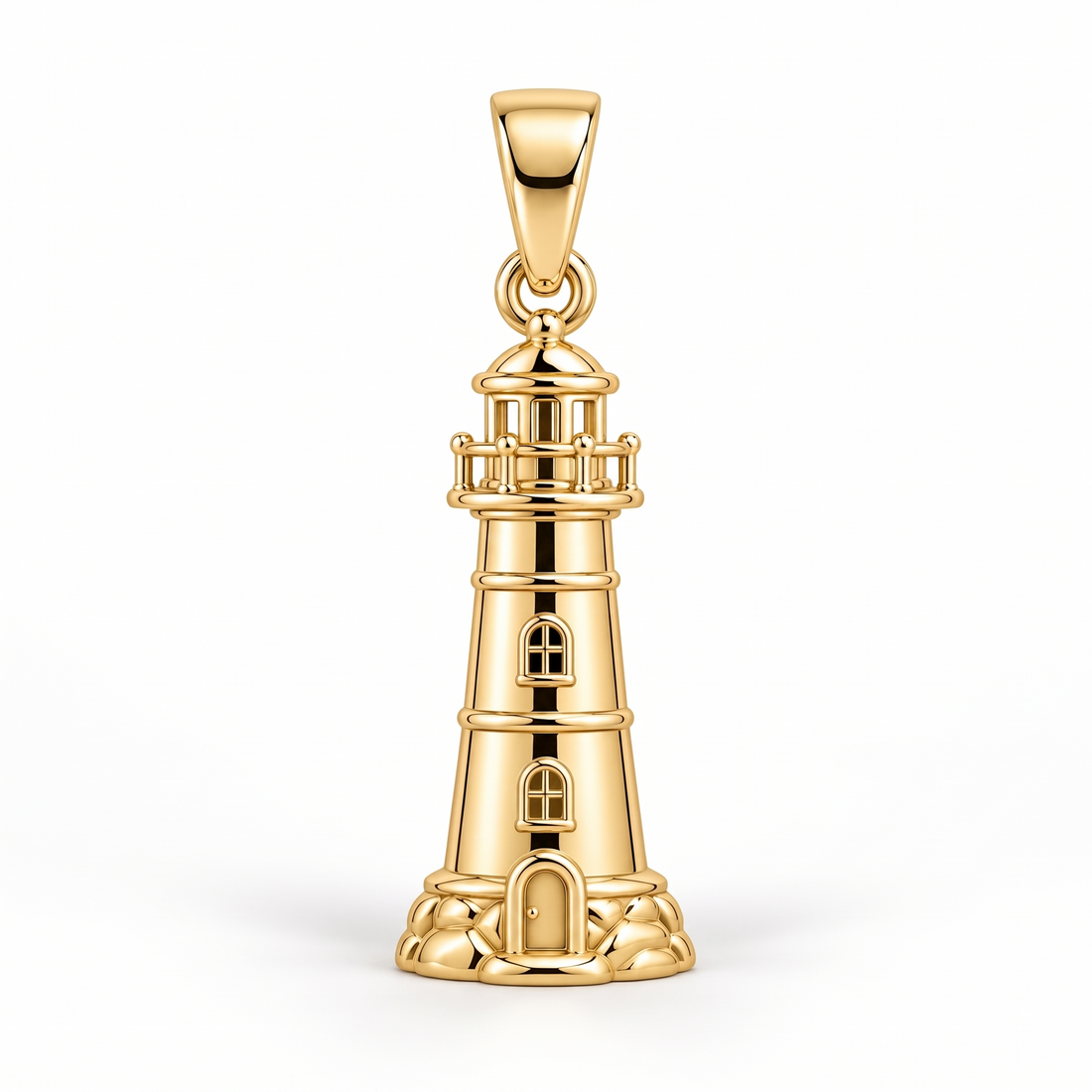 Lighthouse Gold Pendant front catalog view on white background