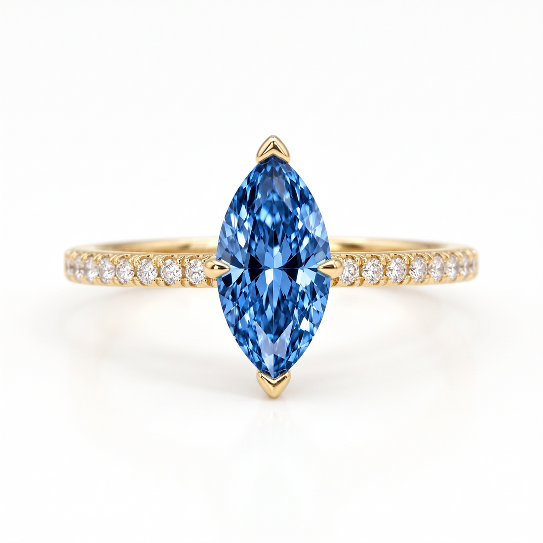 Blue Marquise Lab-Grown Diamond Pavé Engagement Ring front catalog view on white background