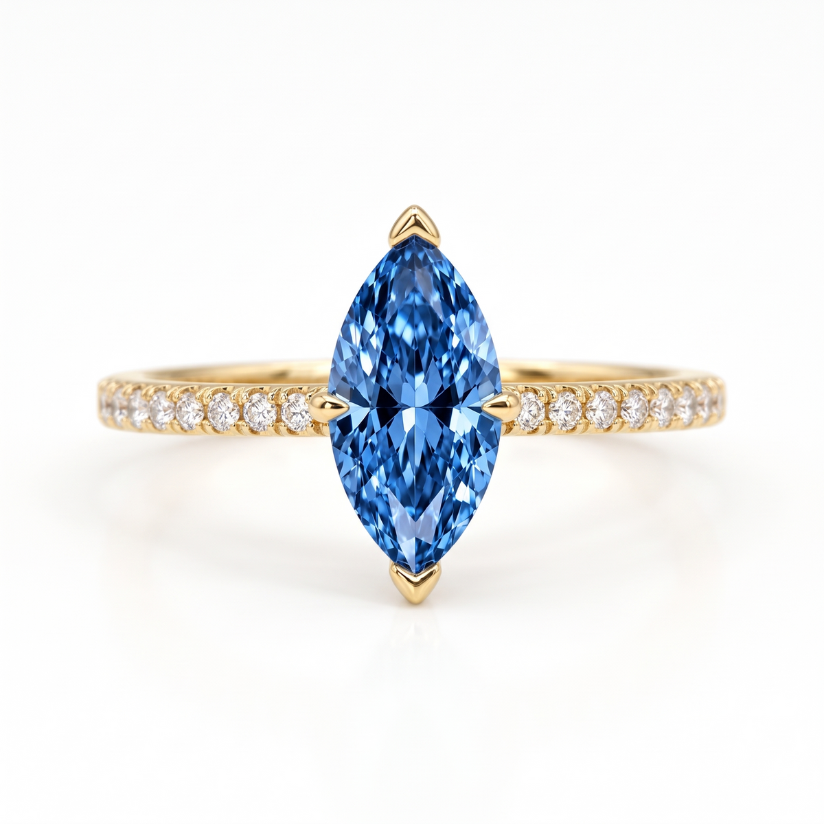 Blue Marquise Lab-Grown Diamond Pavé Engagement Ring front catalog view on white background