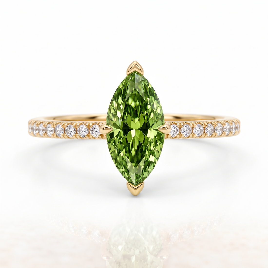 Green Marquise Lab-Grown Diamond Pavé Engagement Ring front catalog view on white background