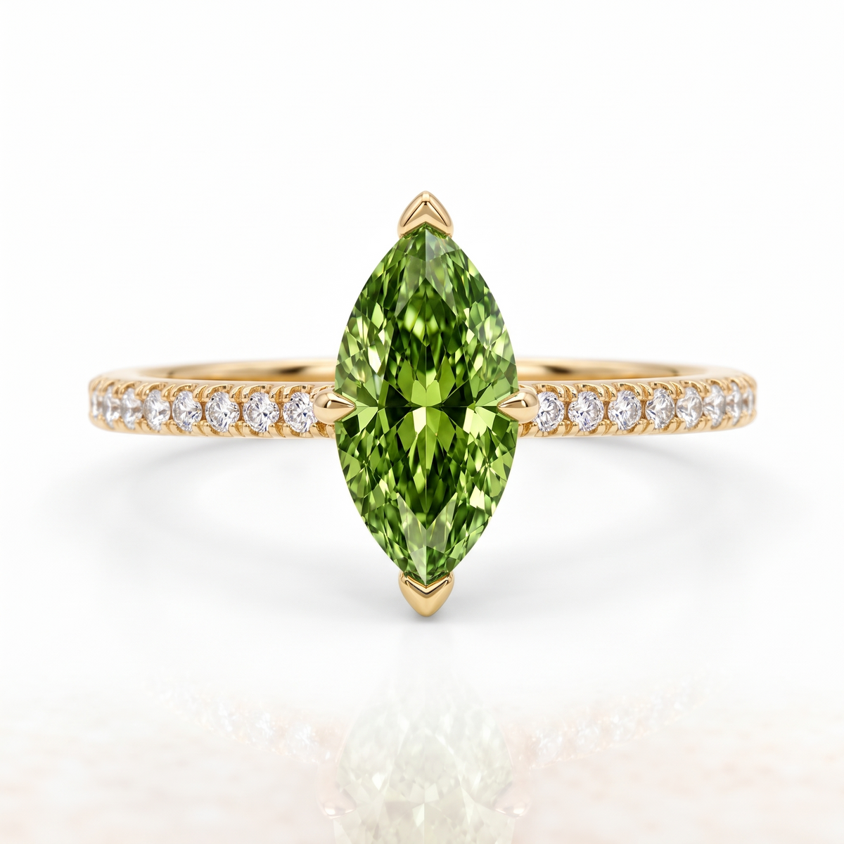 Green Marquise Lab-Grown Diamond Pavé Engagement Ring front catalog view on white background
