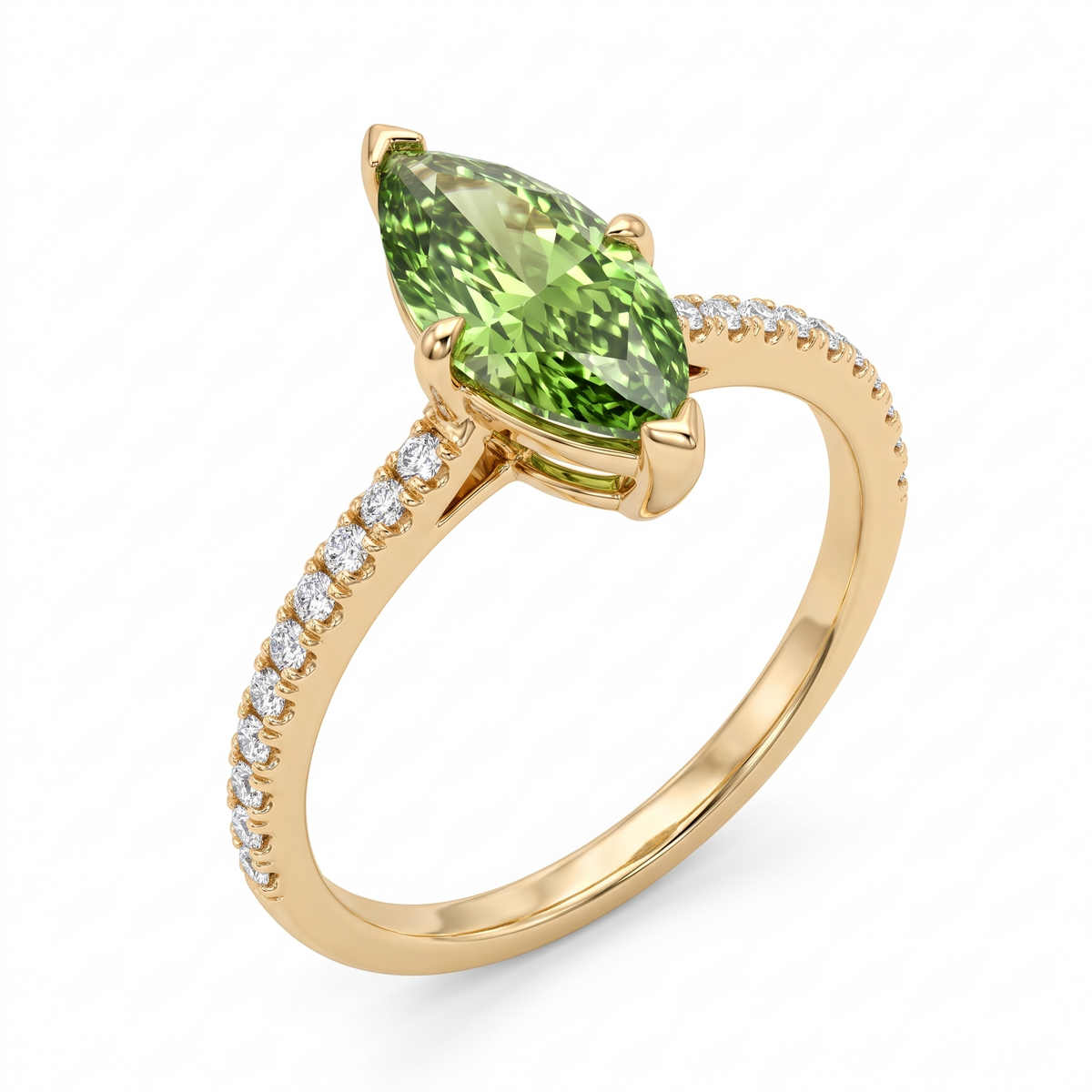 Green Marquise Lab-Grown Diamond Pavé Engagement Ring three-quarter catalog view on white background