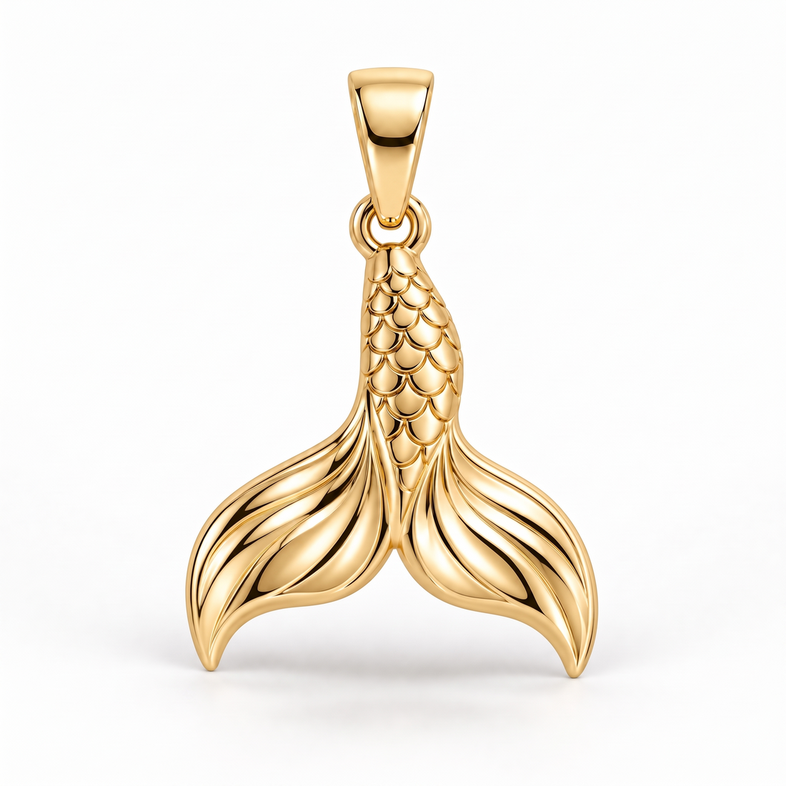 Mermaid Tail Gold Pendant front catalog view on white background