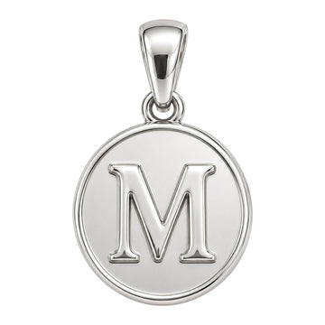 Initial M Sterling Silver Medallion — white-background product view; AI-generated design rendering; pendant only