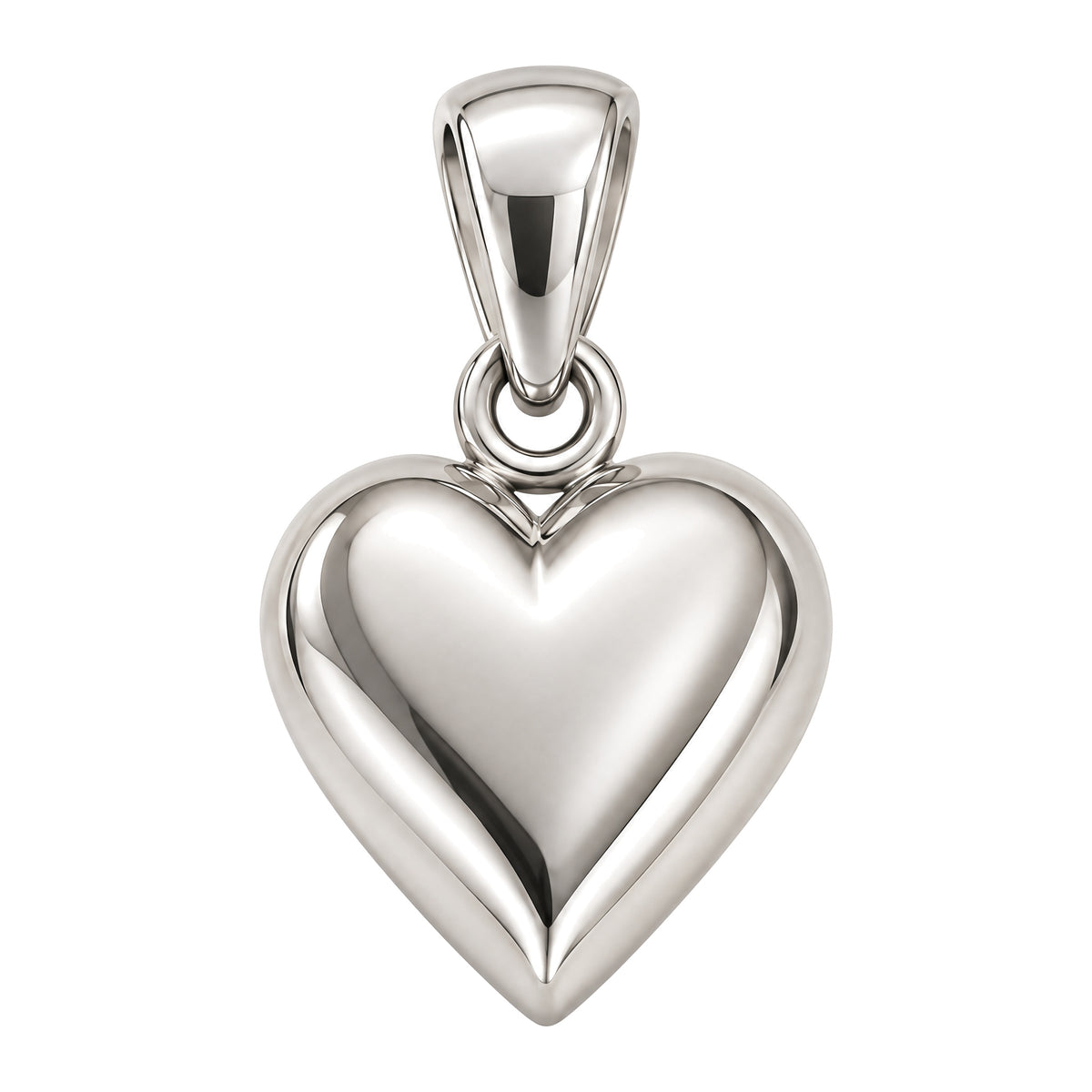 Mini Heart Sterling Silver Pendant — white-background product view; AI-generated design rendering; pendant only