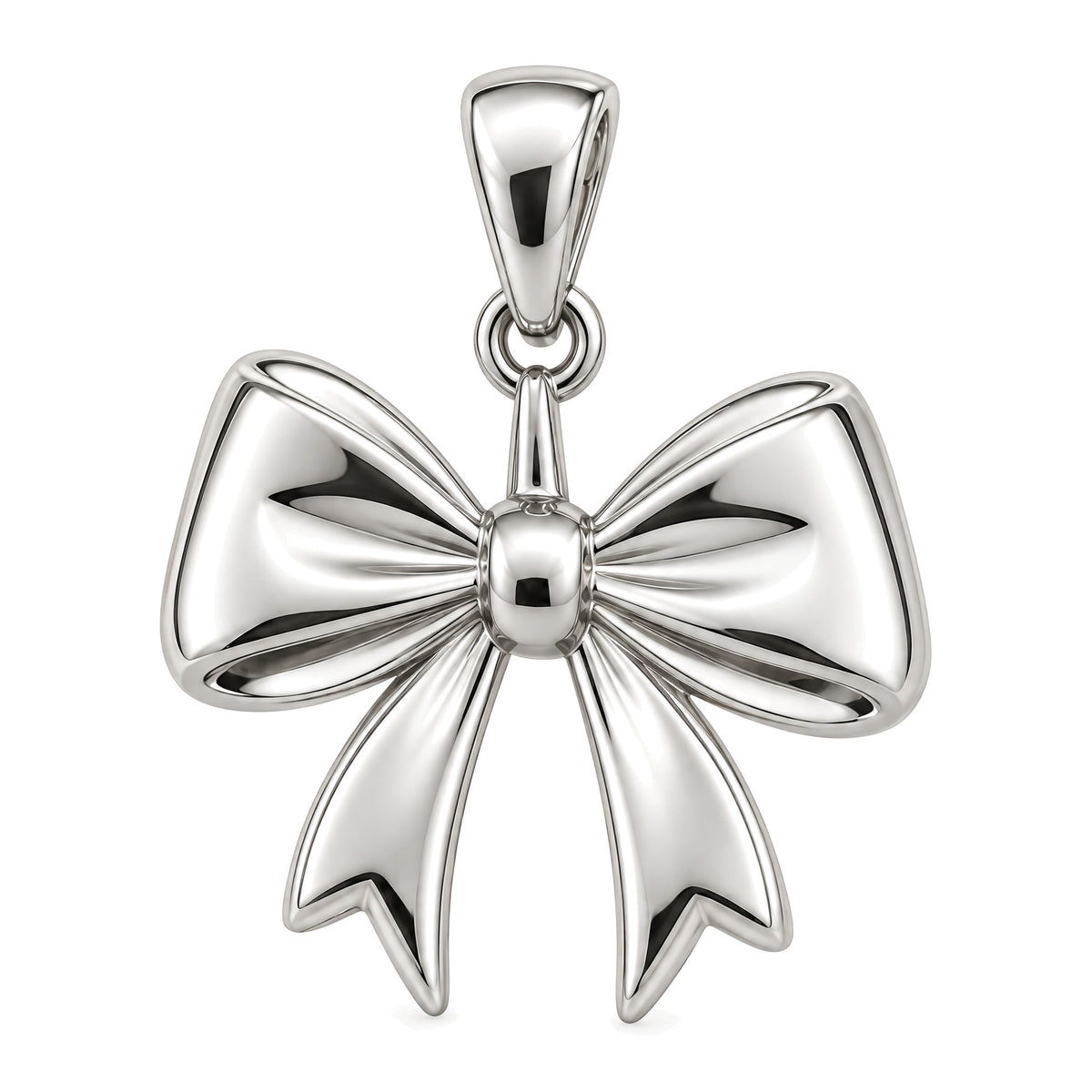 Mini Bow Sterling Silver Pendant — white-background product view; AI-generated design rendering; pendant only