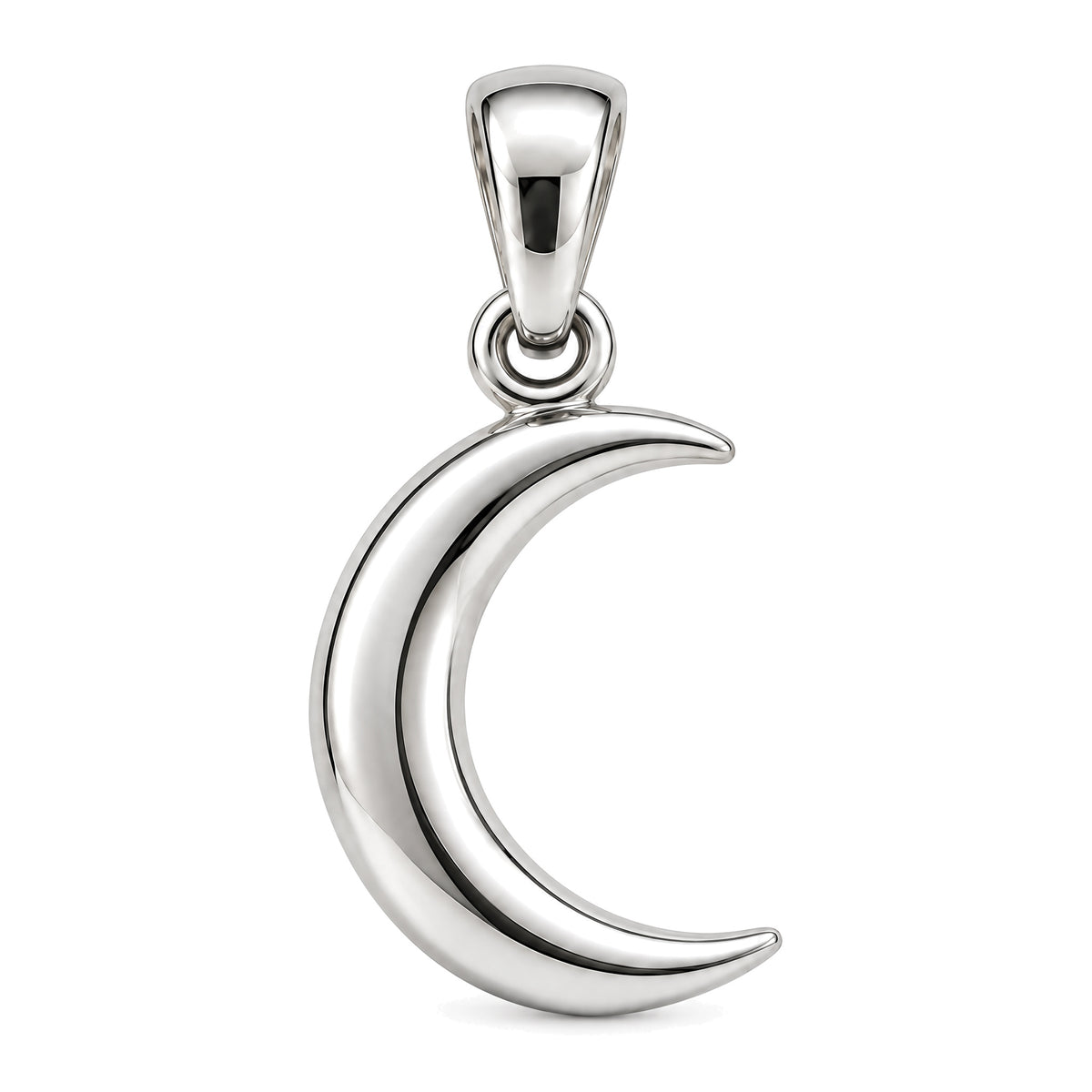 Mini Crescent Moon Sterling Silver Pendant — white-background product view; AI-generated design rendering; pendant only