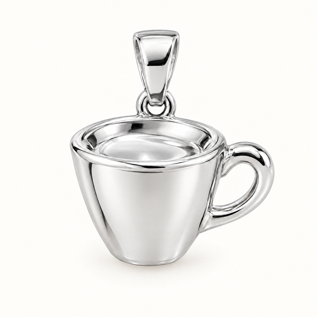 Mini Coffee Cup Sterling Silver Pendant — AI-generated sterling-silver design rendering; pendant only