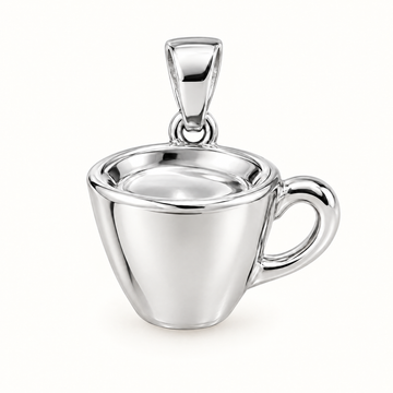 Mini Coffee Cup Sterling Silver Pendant — AI-generated sterling-silver design rendering; pendant only