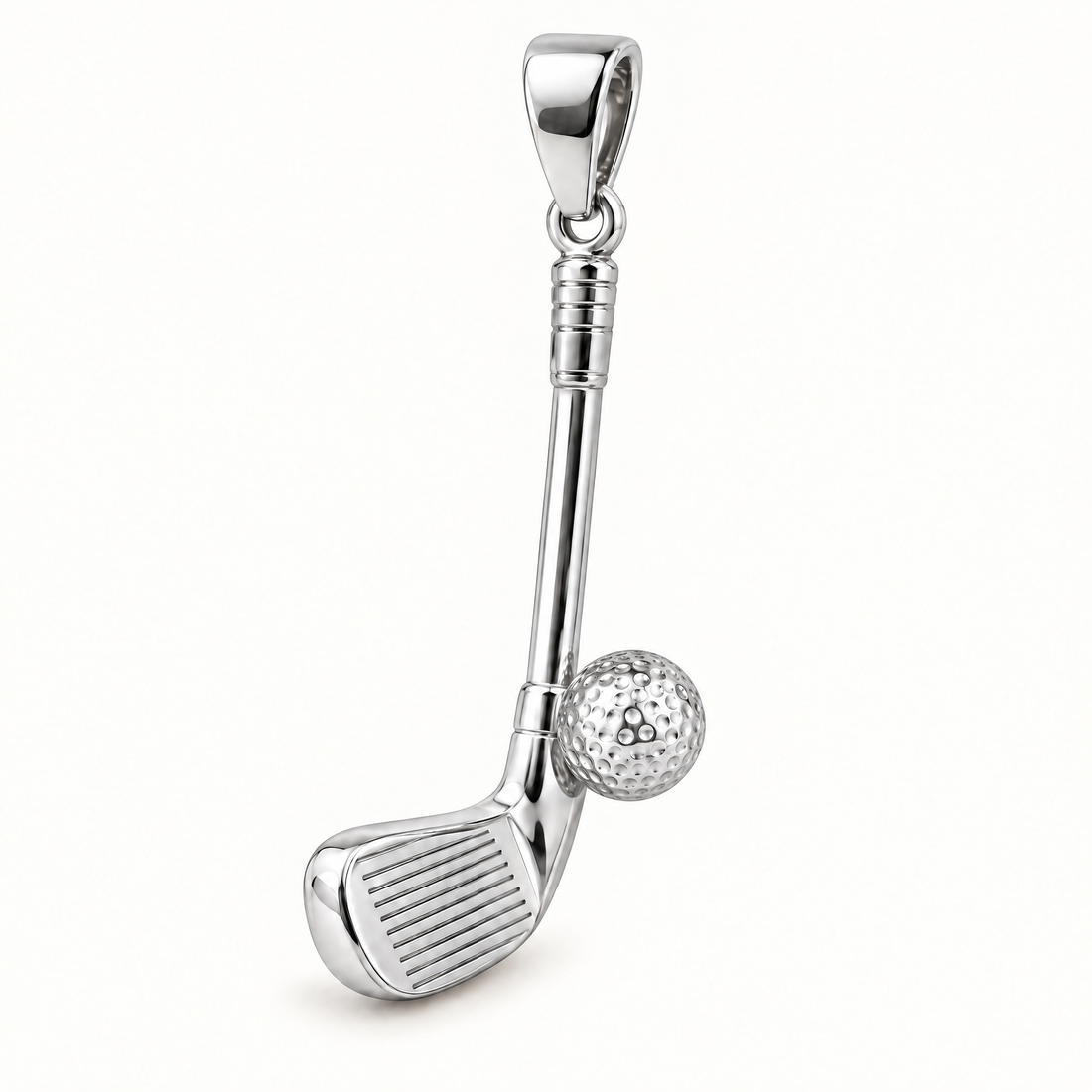 Mini Golf Club And Ball Sterling Silver Pendant — AI-generated sterling-silver design rendering; pendant only