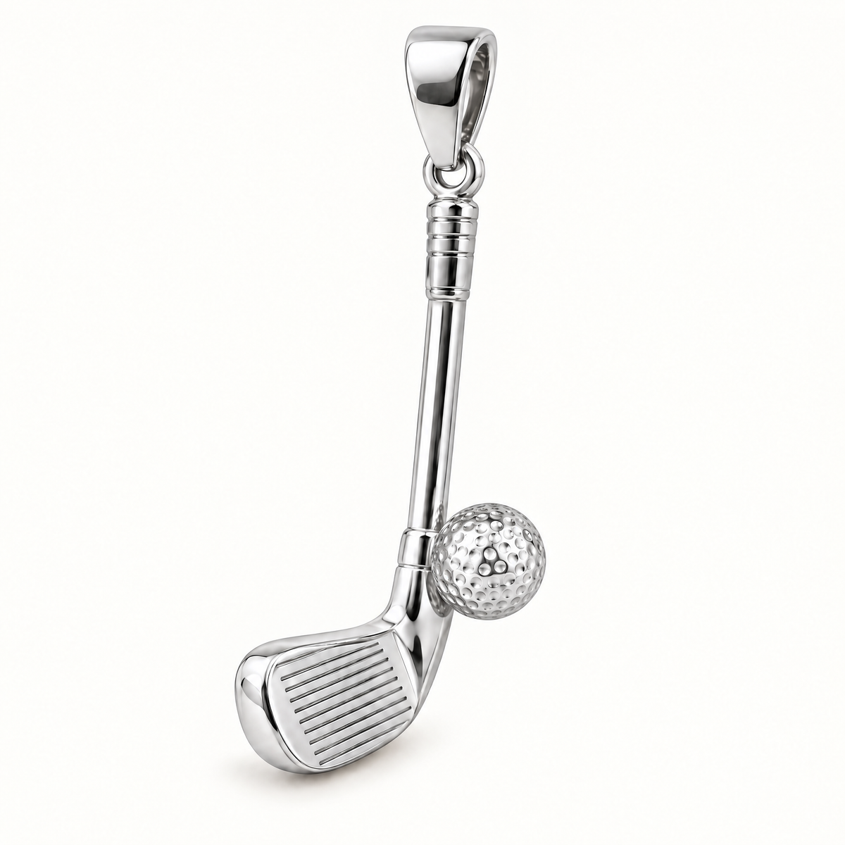 Mini Golf Club And Ball Sterling Silver Pendant — AI-generated sterling-silver design rendering; pendant only