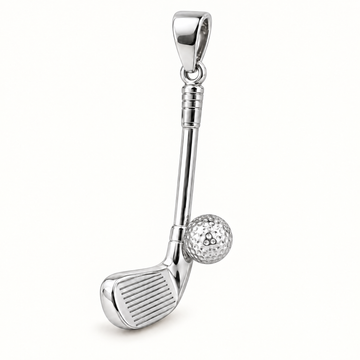 Mini Golf Club And Ball Sterling Silver Pendant — AI-generated sterling-silver design rendering; pendant only