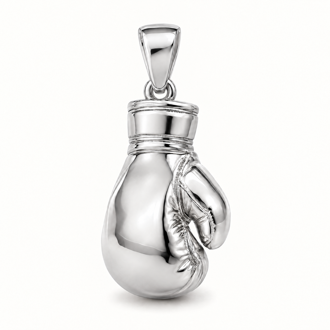 Mini Boxing Glove Sterling Silver Pendant — AI-generated sterling-silver design rendering; pendant only
